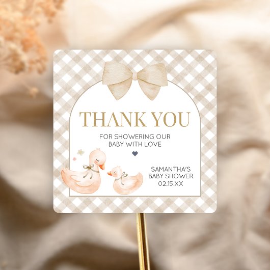 Gingham Silly Goose Baby Shower Vierkante Sticker
