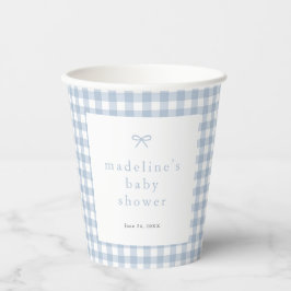 Gingham Simple Bow Dusty Blue Boys Baby shower Papieren Bekers