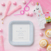 Gingham Simple Bow Dusty Blue Boys Baby shower Papieren Bordje (Feest)