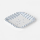 Gingham Simple Bow Dusty Blue Boys Baby shower Papieren Bordje (Gebogen)