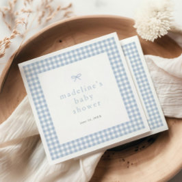 Gingham Simple Bow Dusty Blue Boys Baby shower Servet