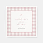 Gingham Simple Bow Dusty Pink Girls Baby shower Servet (Voorkant)