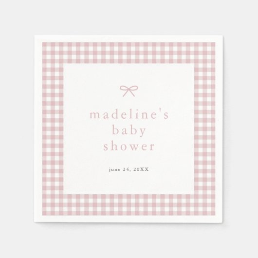 Gingham Simple Bow Dusty Pink Girls Baby shower Servet (Voorkant)