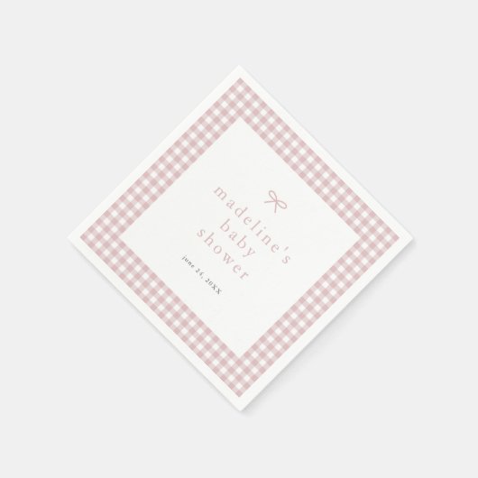 Gingham Simple Bow Dusty Pink Girls Baby shower Servet (Hoek)
