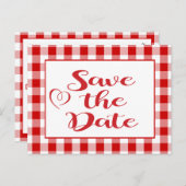 Gingham Sla de datum op Wedding Rood Wit Cheques Aankondigingskaart (Voorkant / Achterkant)