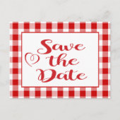 Gingham Sla de datum op Wedding Rood Wit Cheques Aankondigingskaart (Voorkant)