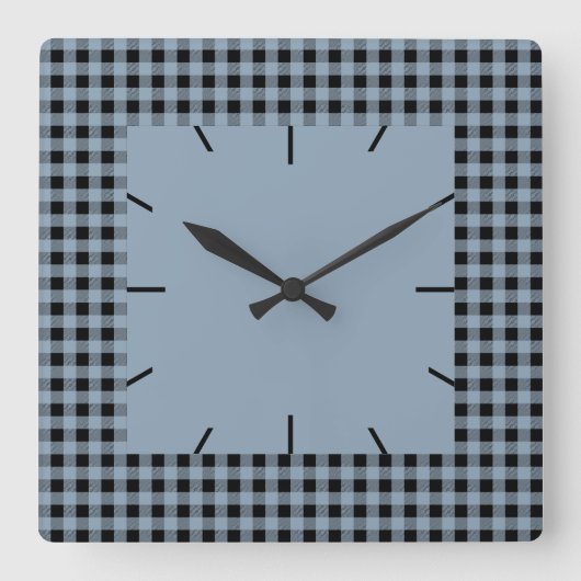 Gingham Slate en Black Vierkante Klok (Voorkant)