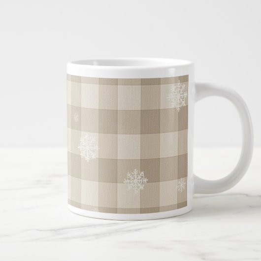 Gingham Snowflake Mug – Beige & Taupe Farmhouse Grote Koffiekop (Rechts)