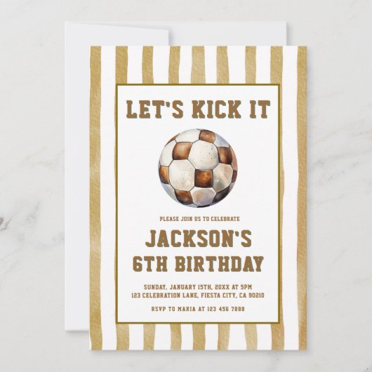 Gingham Soccer Football Birthday Invitation Kaart (Voorkant)