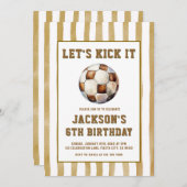 Gingham Soccer Football Birthday Invitation Kaart (Voorkant / Achterkant)