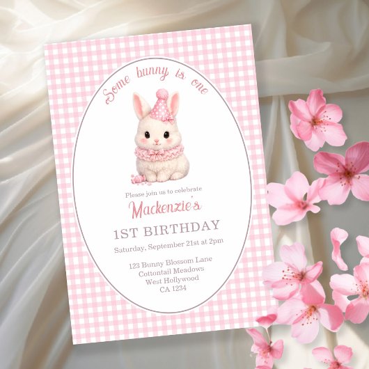 Gingham Some Bunny Is One Birthday Personalized Kaart