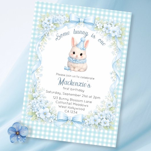 Gingham Some Bunny Is One Birthday Personalized Kaart