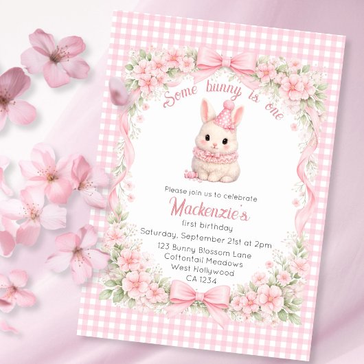Gingham Some Bunny Is One Birthday Personalized Kaart