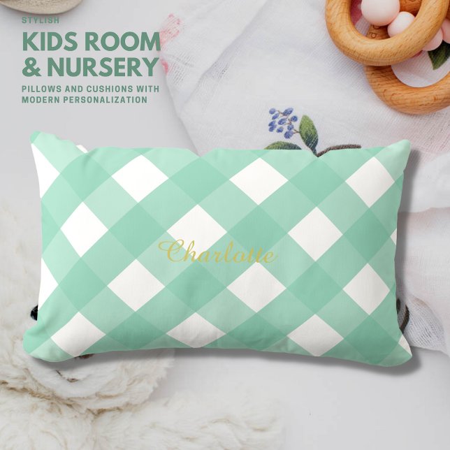 Gingham Specialized Green Lumbar Pillow Cushion Kussen (Creator heeft geüpload)