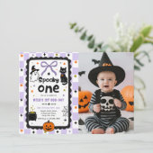 Gingham Spooky One Halloween Verjaardagsfeest Foto Kaart (Staand voorkant)