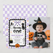 Gingham Spooky One Halloween Verjaardagsfeest Foto Kaart (Voorkant / Achterkant)