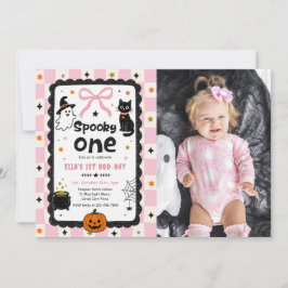 Gingham Spooky One Halloween Verjaardagsfeest Foto Kaart