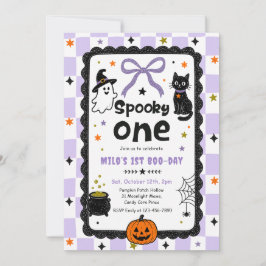 Gingham Spooky One Halloween Verjaardagsfeestje Kaart