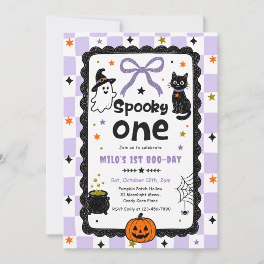 Gingham Spooky One Halloween Verjaardagsfeestje Kaart (Voorkant)