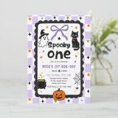 Gingham Spooky One Halloween Verjaardagsfeestje Kaart (Staand voorkant)