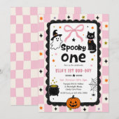 Gingham Spooky One Halloween Verjaardagsfeestje Kaart (Voorkant / Achterkant)