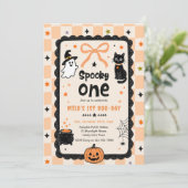 Gingham Spooky One Halloween Verjaardagsfeestje Kaart (Staand voorkant)