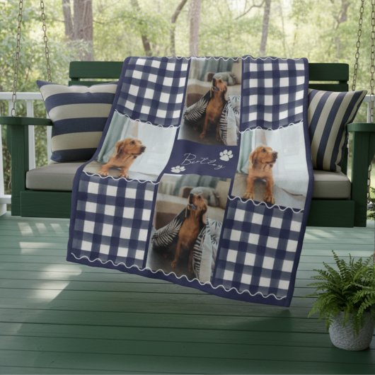 Gingham Squiggle Pet Four Fotolijst Fleece Deken
