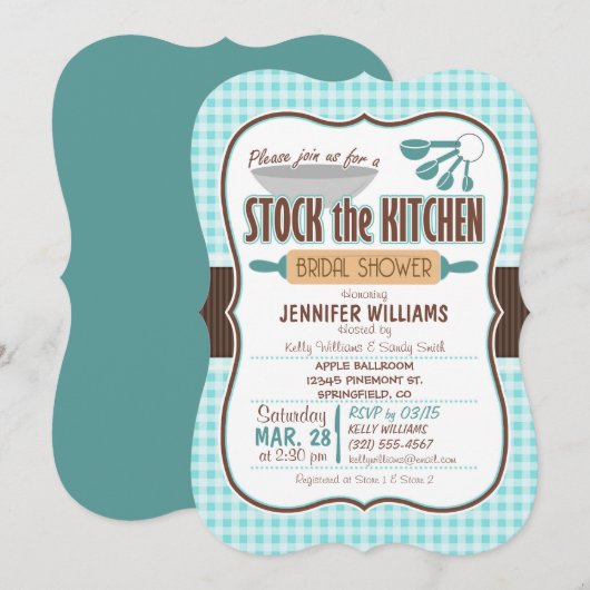 Gingham Stock de Keuken Bruids Douche Uitnodiging (Voorkant / Achterkant)