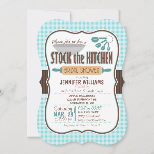 Gingham Stock de Keuken Bruids Douche Uitnodiging (Voorkant)