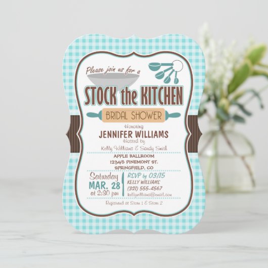 Gingham Stock de Keuken Bruids Douche Uitnodiging (Staand voorkant)