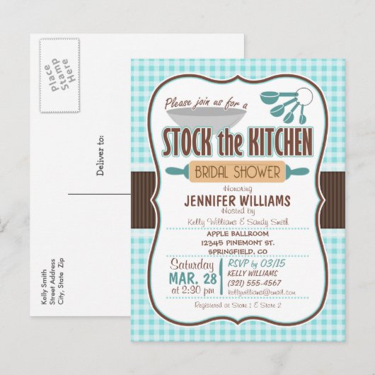 Gingham Stock de Keuken Bruids Douche Uitnodiging (Voorkant / Achterkant)