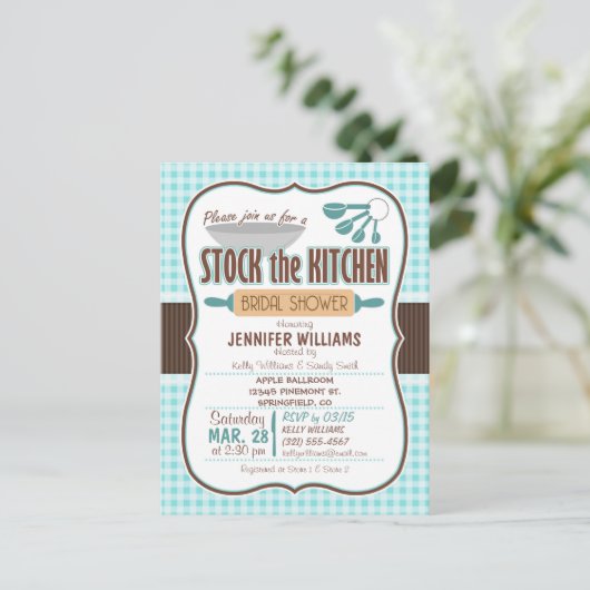 Gingham Stock de Keuken Bruids Douche Uitnodiging Briefkaart (Staand voorkant)
