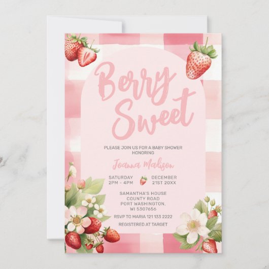 Gingham Strawberry Berry Sweet Baby shower Kaart (Voorkant)