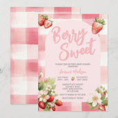 Gingham Strawberry Berry Sweet Baby shower Kaart (Voorkant / Achterkant)