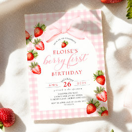 Gingham Strawberry Coquette Eerste Verjaardag Kaart