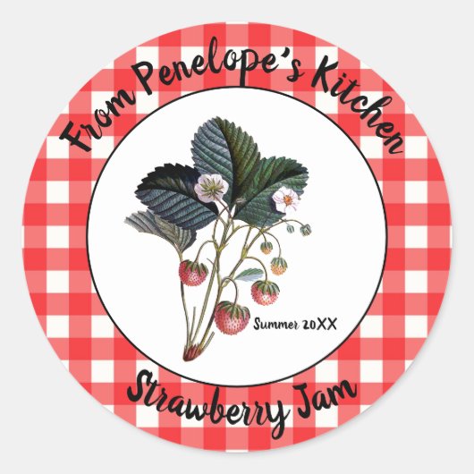 Gingham Strawberry Jam Sticker Etiket Uw Keuken (Voorkant)