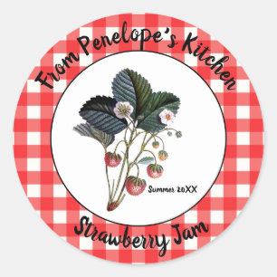 Gingham Strawberry Jam Sticker Etiket Uw Keuken