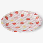 Gingham Strawberry Party Paper Borden Papieren Bordje (Gekanteld)