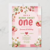 Gingham Strawberry Sweet One Berry 1e verjaardag Kaart (Voorkant)