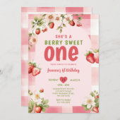 Gingham Strawberry Sweet One Berry 1e verjaardag Kaart (Voorkant / Achterkant)