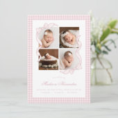 Gingham Strik 4 Frame Foto Geboorteaankondiging Aankondiging (Staand voorkant)