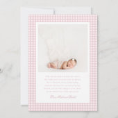Gingham Strik 4 Frame Foto Geboorteaankondiging Aankondiging (Achterkant)