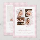 Gingham Strik 4 Frame Foto Geboorteaankondiging Aankondiging (Voorkant / Achterkant)