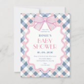 Gingham strik baby shower kaart (Voorkant)