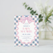 Gingham strik baby shower kaart (Staand voorkant)