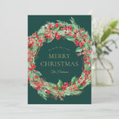 Gingham Strik Kerstdag Krans Foto Kaart (Staand voorkant)