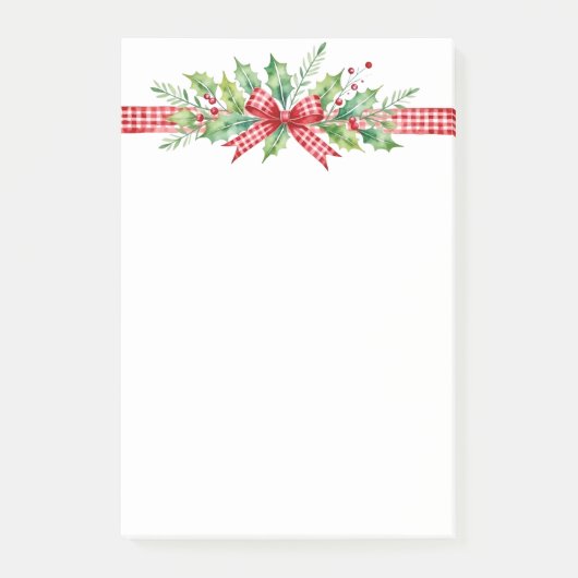 Gingham Strik met Hulstbladeren en Rode Bessen Post-it® Notes (Voorkant)