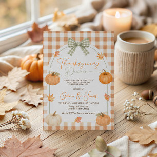 Gingham Strik Pompoen Thanksgiving Uitnodiging