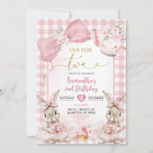 Gingham Strik Roze Konijn Thee Feestje Tweede Verj Kaart (Voorkant)