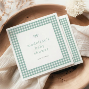 Gingham Strik Sage Groen Geslacht Neutrale Baby Sh Servet